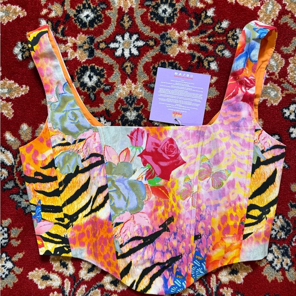 Elsie&Fred Denim Floral Animal Print Corset Top - Picture 1 of 6